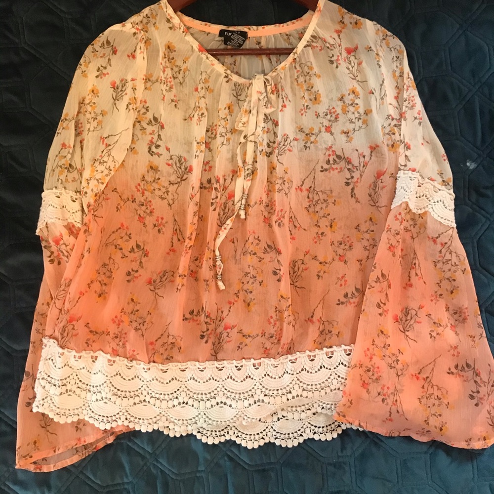 long-sleeve lace see-through shirt